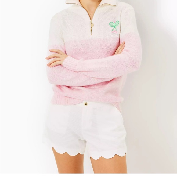 LILLY PULITZER BOUTIQUE BUTTERCUP SCALLOP EDGE COTTON STRETCH SHORT WHITE SZ 10 - Picture 1 of 15